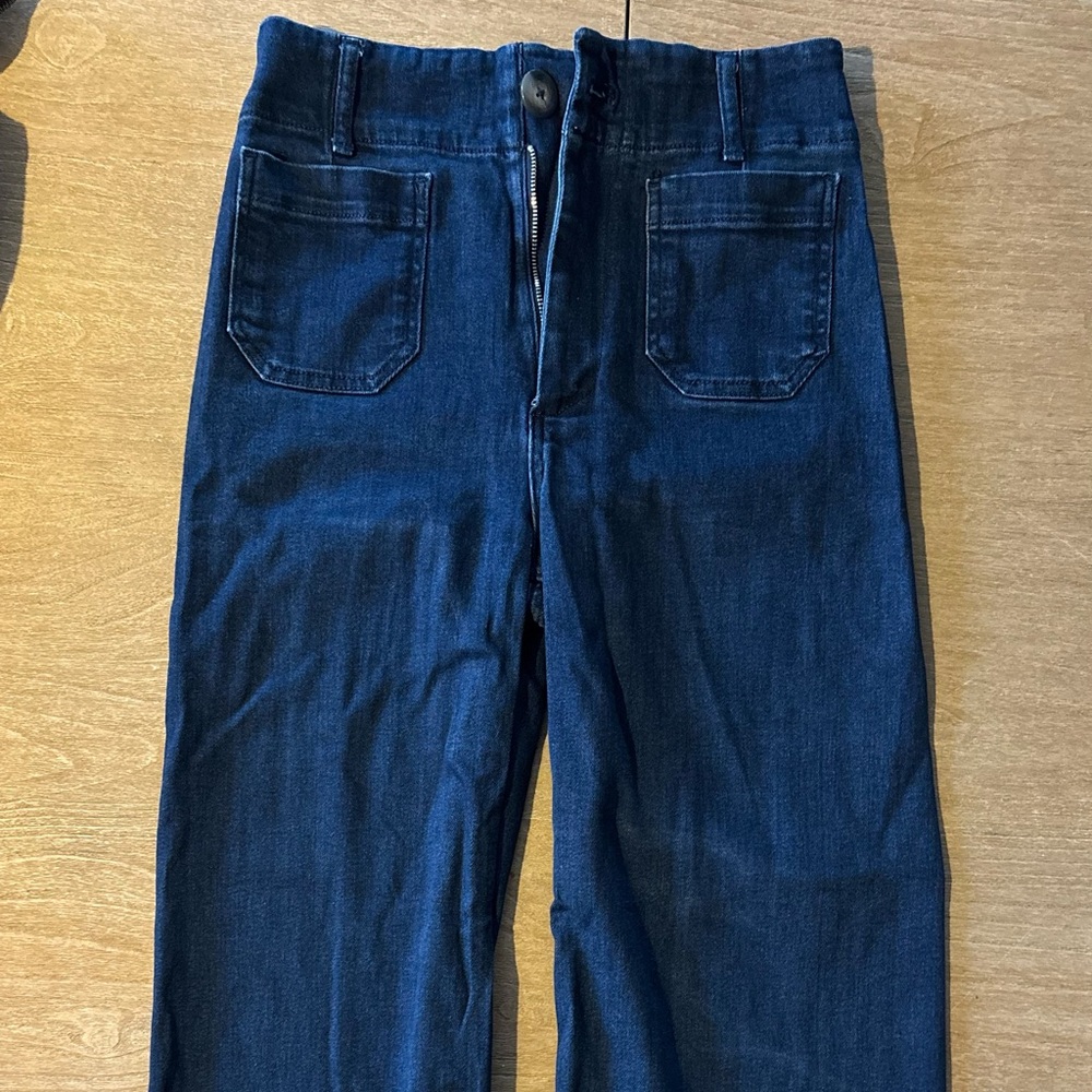 Maeve Dark Indigo Wide-Leg Jeans with Front Patch Pockets